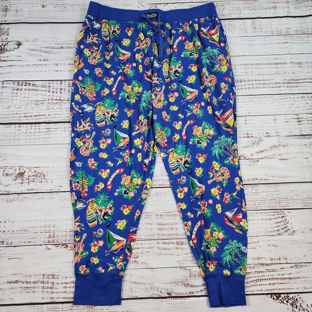 Polo Ralph Lauren Mens XL Sleepwear Jogger Pants Blue Tropical Print